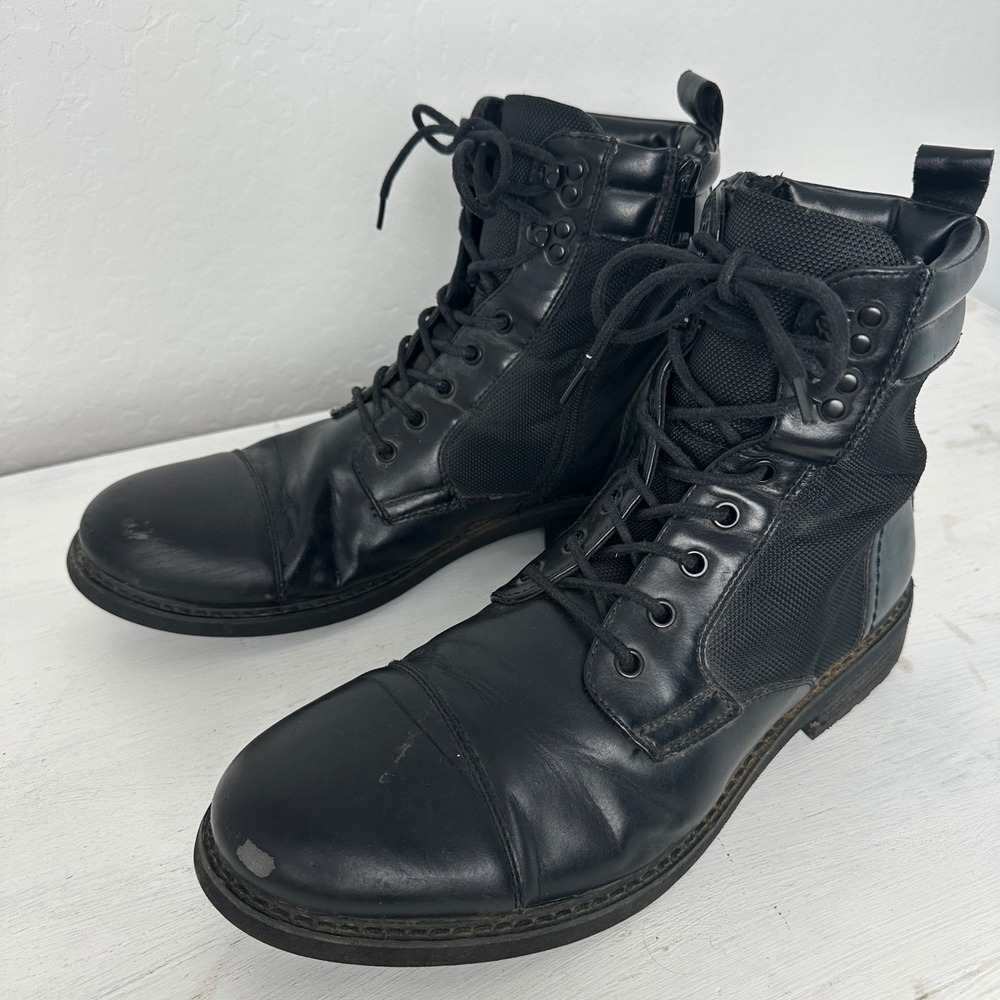 Steve Madden Boots Mens 12 P-Lineup Black Cap Toe Side Zip Combat Boot